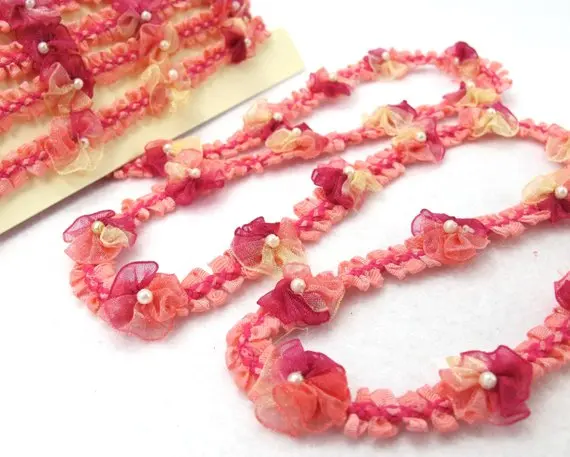 2 ярда тканая лента Rococo с красными цветочными бутонами Омбре | Декоративная