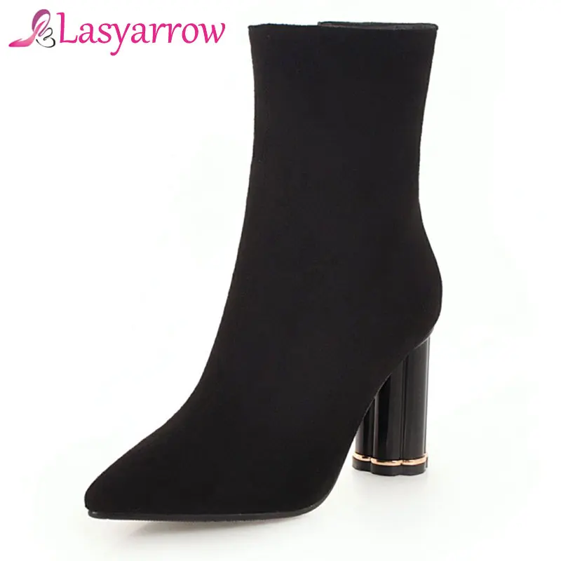 Lasyarrow Zipper Botas Femininos Pointy Ankle Boots For Woman Black Red Short Casual Martin Chelsea Big Size 43 F322 | Обувь