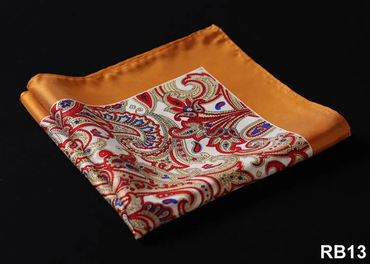 RB13 Orange Red RB Пейсли Цветочные Хаундстут платок натуральный шелк атлас мужской носовой платок Модный классический свадебный карман квадратный - Цвет: RB13 Orange Red