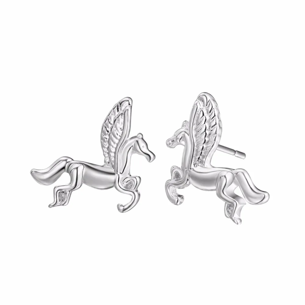 Серьги гвоздики Kinitial в виде единорога для женщин свадебный подарок милые серьги