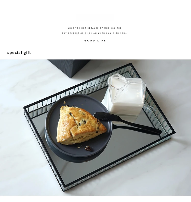 Стеклянный зеркальный поднос SWEETGO с золотым/серебристым/черным металлическим краем, украшение для красного вина, поднос для хранения, инструменты для торта, украшение дома