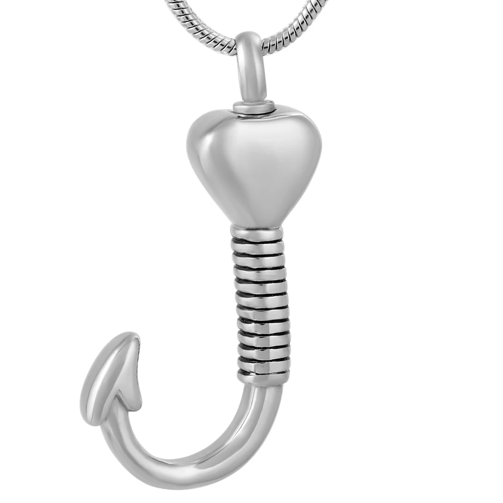 

MJD9779 Fish Hook Memorial Ash Urn Necklace Stainless Steel Cremation Jewelry