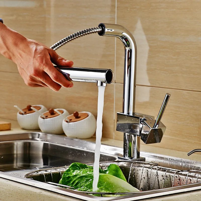 Копченый вытяжной вращающийся квадратный смеситель для горячей и холодной воды