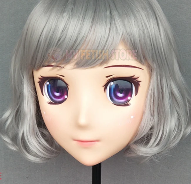 (Jiang 40) Женская милая девочка резиновая полуголовая маска кигуруми с BJD глазами