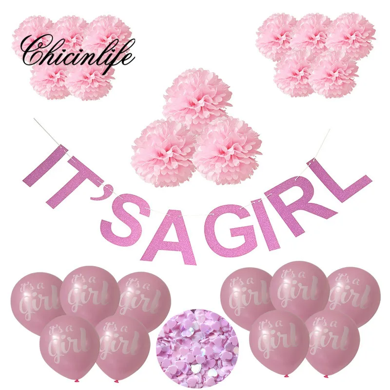 

Chicinlife 1Set It's A Boy/Girl balloon Banner Happy birthday Party Baby Showers Gender Reveal Party paper tissue Decoration