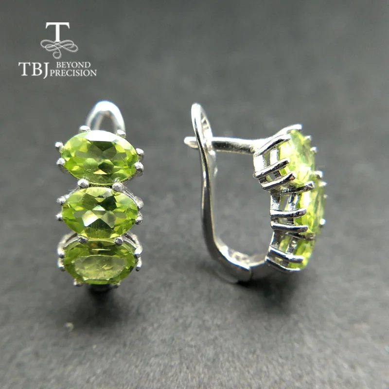 Женские серьги с натуральным зеленым Перидотом TBJ модные простые из серебра 925