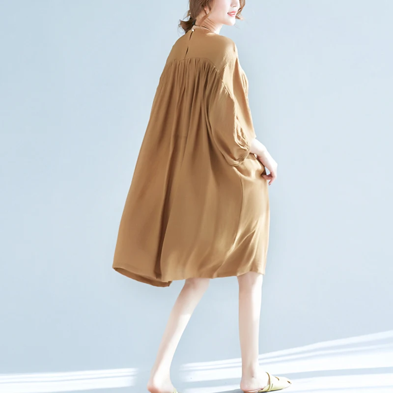 Plus Size Summer Dresses Chiffon Loose Dress Women Short Sleeve O-neck Solid Color Vestidos Female Casual FP0584 | Женская одежда