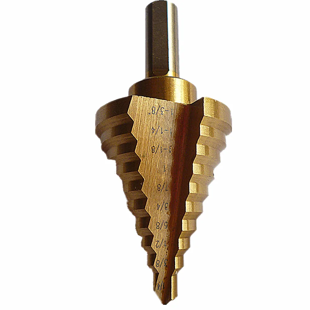 10 Steps Straight Grooved Step Drill Bit 1/4&quot To 1 3/8&quot Hss Titanium Coated 1/2&quot Shank Metals Steel Plastic Wood Hole Cut Bits |
