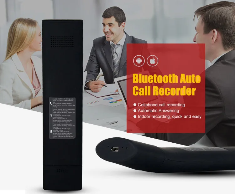 Портативный Беспроводной с поддержкой Bluetooth для мобильных вызовов приемник-записывающее устройство автоматический ответ и запись для iPhone телефонного разговора Запись