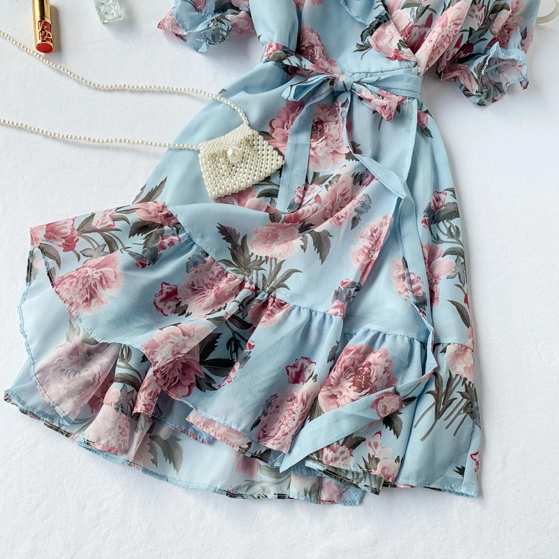 Новые летние модные шифоновые платья женские тонкие с коротким рукавом милая