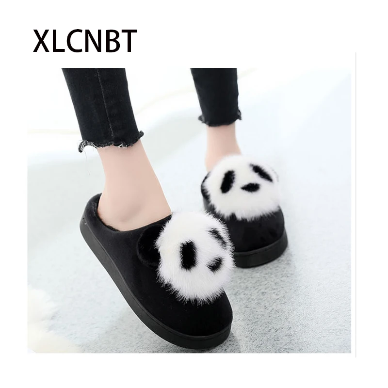 Зимние Для женщин тапочки прекрасный panda животные принты домашняя обувь зимние