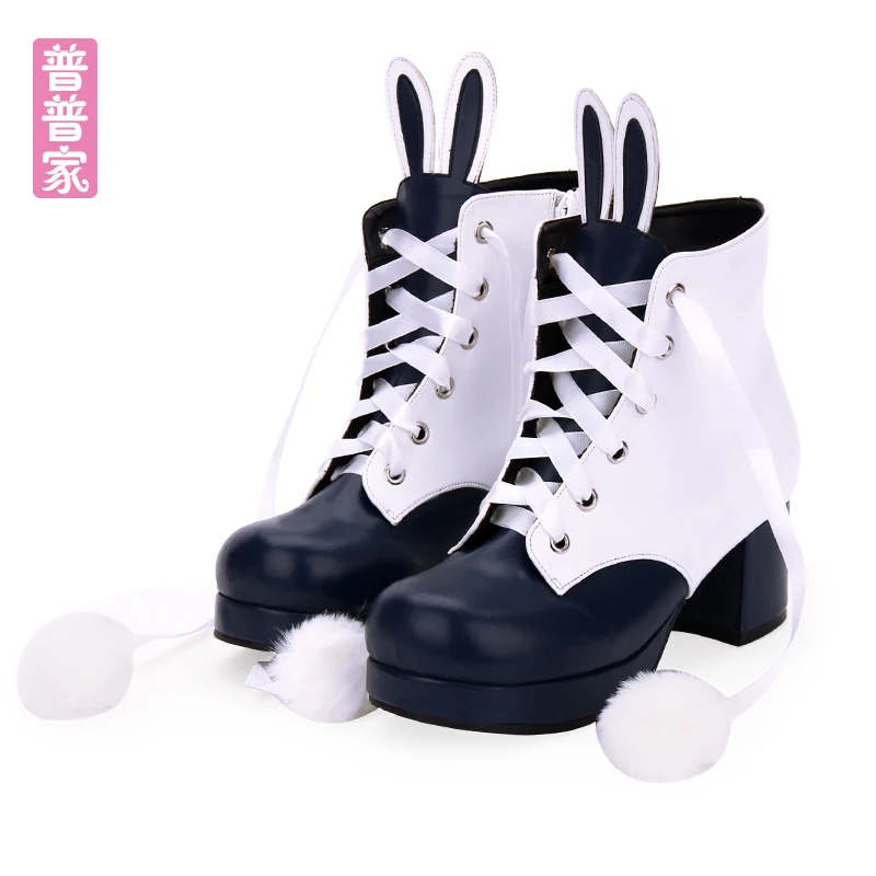 

Princess sweet punk shoes Original winter velvet round head rabbit ears with lace Lolita boots fashion and lovely women pu901