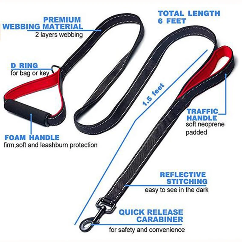 Поводок для собаки с двойной ручкой светоотражающий 180 см собачий поводок двумя