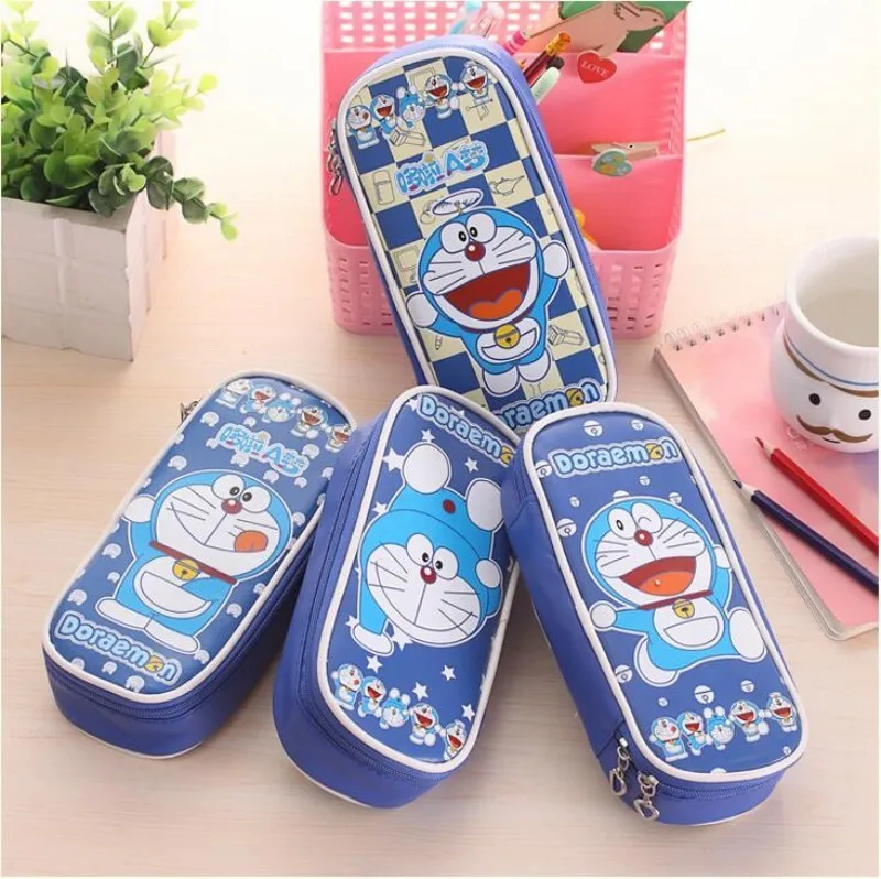 Kawaii Doraemon, пенал для школы, милый, искусственная кожа, большая емкость, канцелярский чехол, корейский, канцелярские принадлежности, школьные, офисные принадлежности