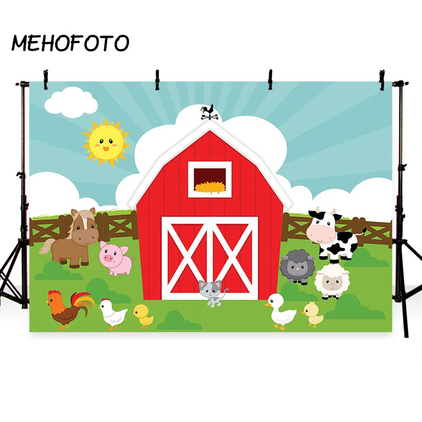 Mehofond сельская ферма фон красное голубое небо облака пастбища ребенок день