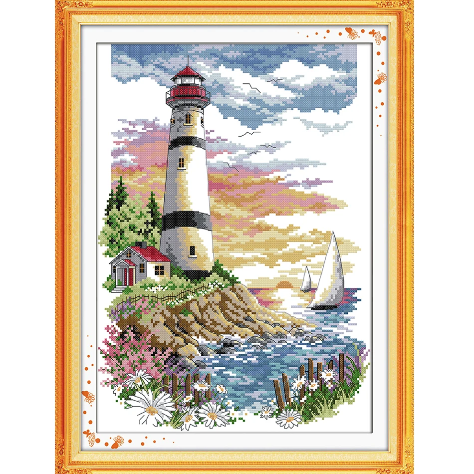 

Joy Sunday,lighthouse,cross stitch embroidery set,printing cloth embroidery kit,needlework, embroidery,Chinese cross stitch kit