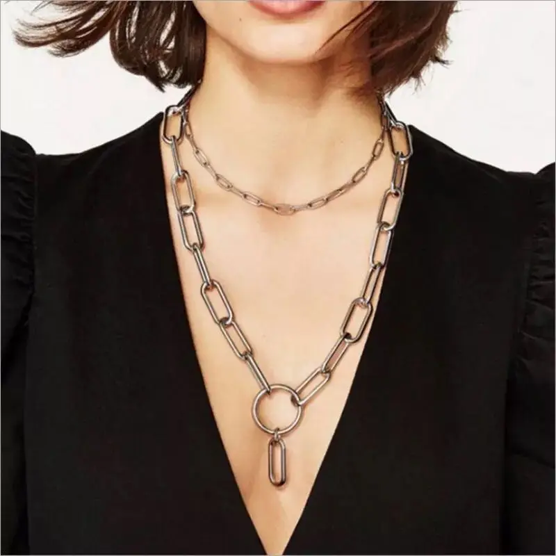 2019 new elements Gold/silver color alloy simple fashion necklace listed personality neck chain factory Direct Selling | Украшения и
