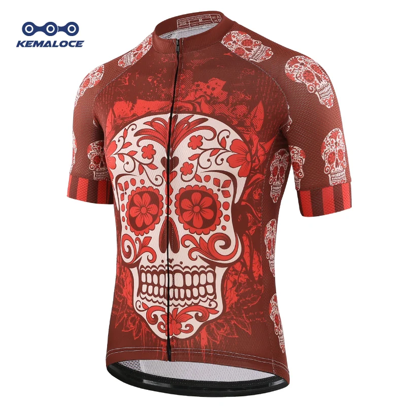KEMALOCE Cycling Jersey Unique Red Skull Youth Pro Team Bike Sportswear Retro Novelty China Imported Men Bicycle Shirts