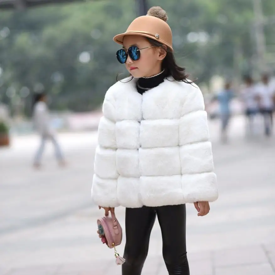 New Girl Fur Coat Winter Fashion Stitching Children Faux Jacket Thicker warm Parka Kids Outerwear Imitation rabbit Y08 | Детская одежда