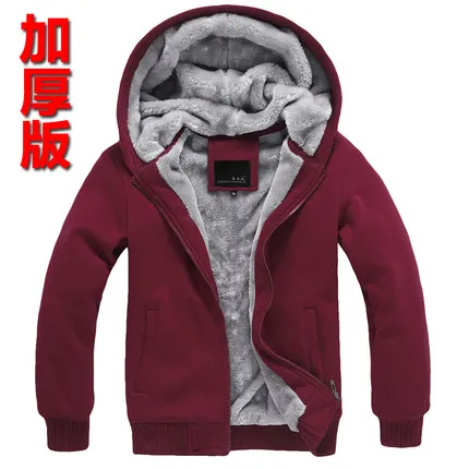 thick red Новое поступление зимние мужские бархатные толстовки размера плюс мужские утепленные бархатные толстовки с капюшоном теплые кардиганы Одежда WZ654 - Цвет: thick red
