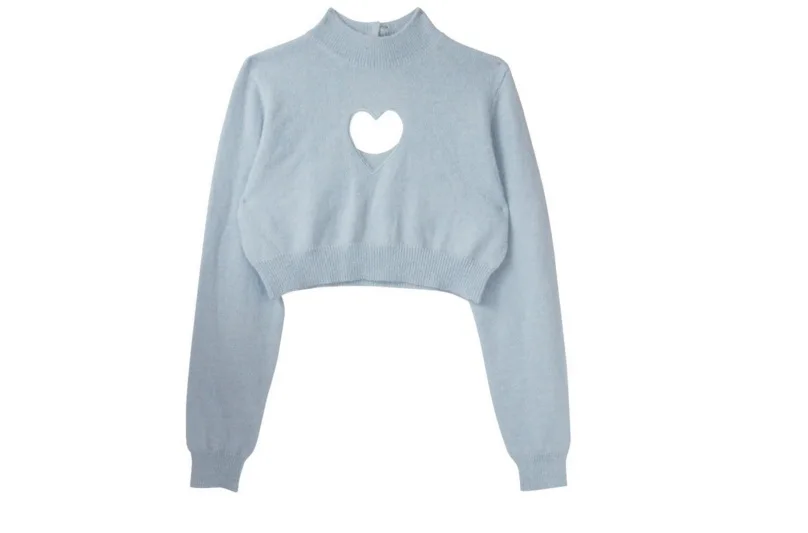 

2018 Chic Sexy O-neck Fashion lady Peach Hearts Hollow out Short knitwear casual sweater crochet Mohair Knitted pullover