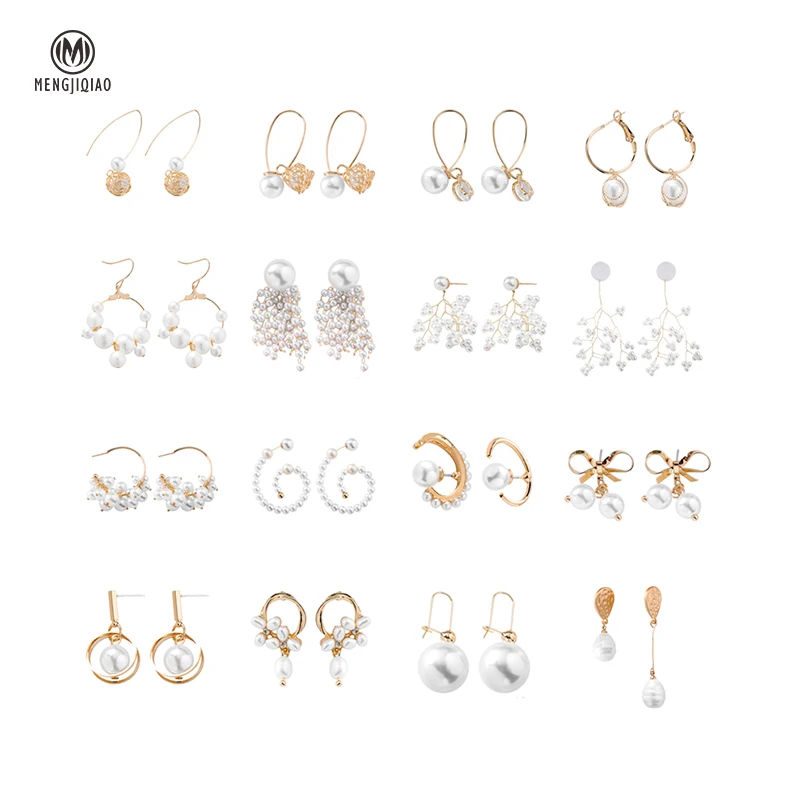 MENGJIQIAO New Korean Fashion Dainty Geometric Simulated Pearl Flower Jewelry Drop Earrings For Women Boucle D'Oreille Gifts | Украшения