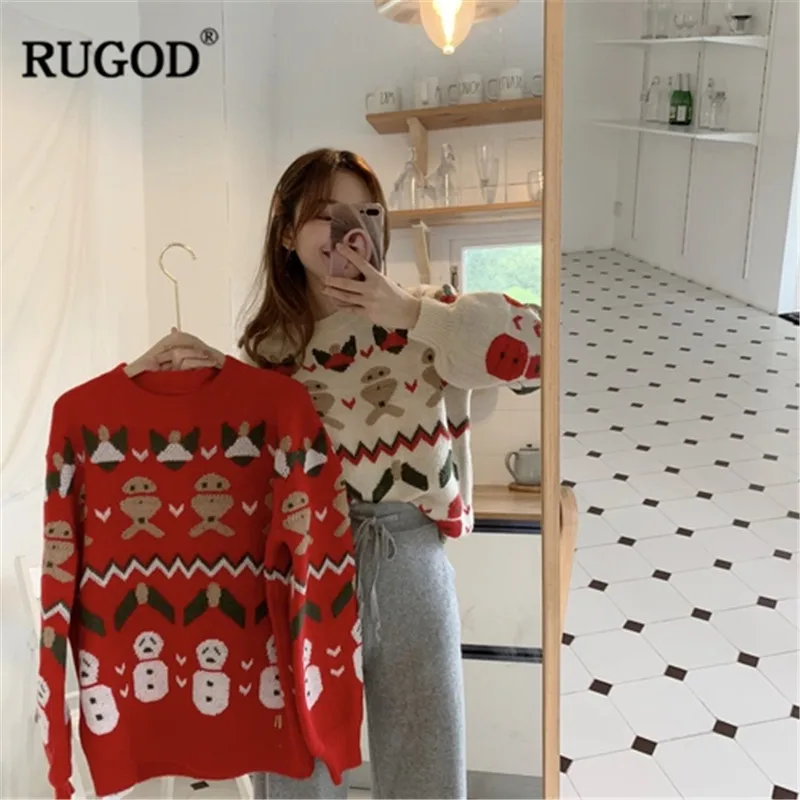 RUGOD 2018 винтажные Модные женские пуловеры Свободные повседневные рождественские