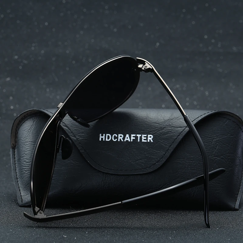 HDCRAFTER, мужские солнцезащитные очки без оправы, поляризационные, UV400, линзы, для вождения, солнцезащитные очки, мужские очки, аксессуары для мужчин, очки с чехлом, чехол