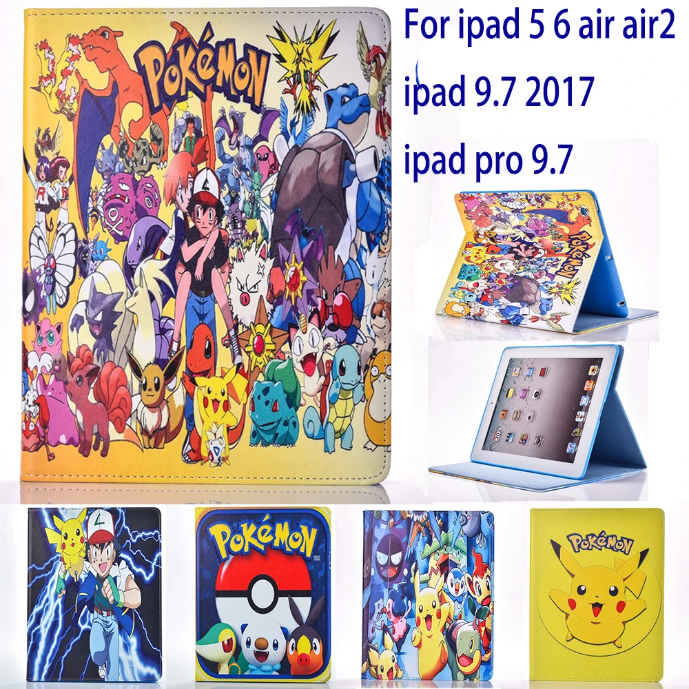 Чехол для Apple ipad 5 6 air 2 9 7 2017 чехол Pokemon Go милый планшет с Пикачу pu кожаный откидной
