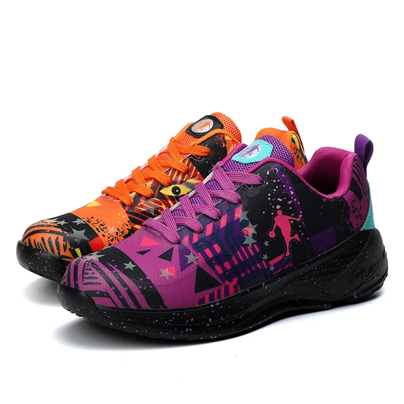 purple-orange HOMASS Jordan Баскетбольная обувь мужские кроссовки для спортзала тренировочный баскетбольный мяч спортивная обувь дышащая Нескользящая флуоресцентная обувь для мужчин - Цвет: purple-orange