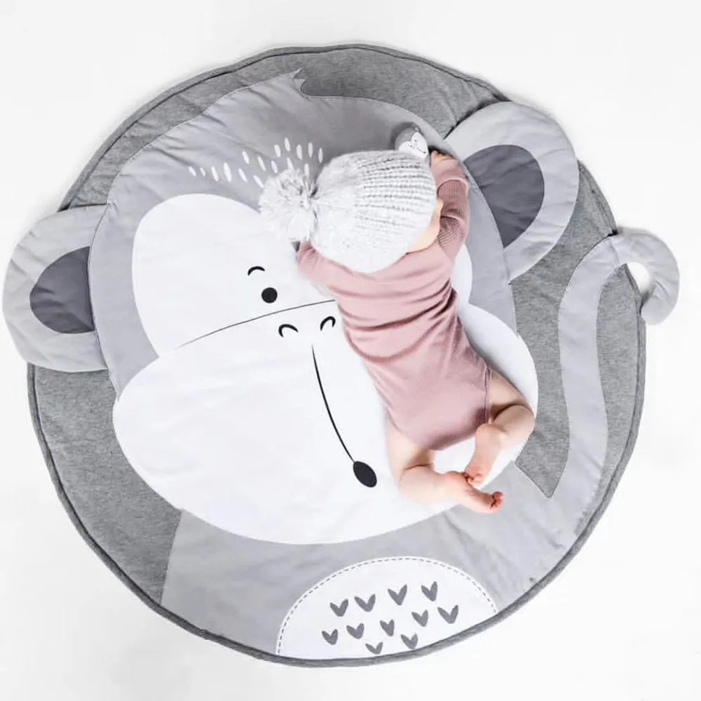 Милый игровой коврик с изображением животных для малышей, детское одеяло для ползания, круглый ковер, игрушка, коврик для детской комнаты, декор для фотографий, реквизит