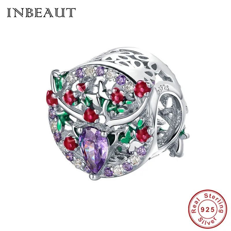 INBEAUT 925 пробы Серебряное Дерево Бабочка хвост русалки бусины кролик Ангел перо Маргаритка безопасности цепи Шарм fit Pandora браслет - Цвет: bs033