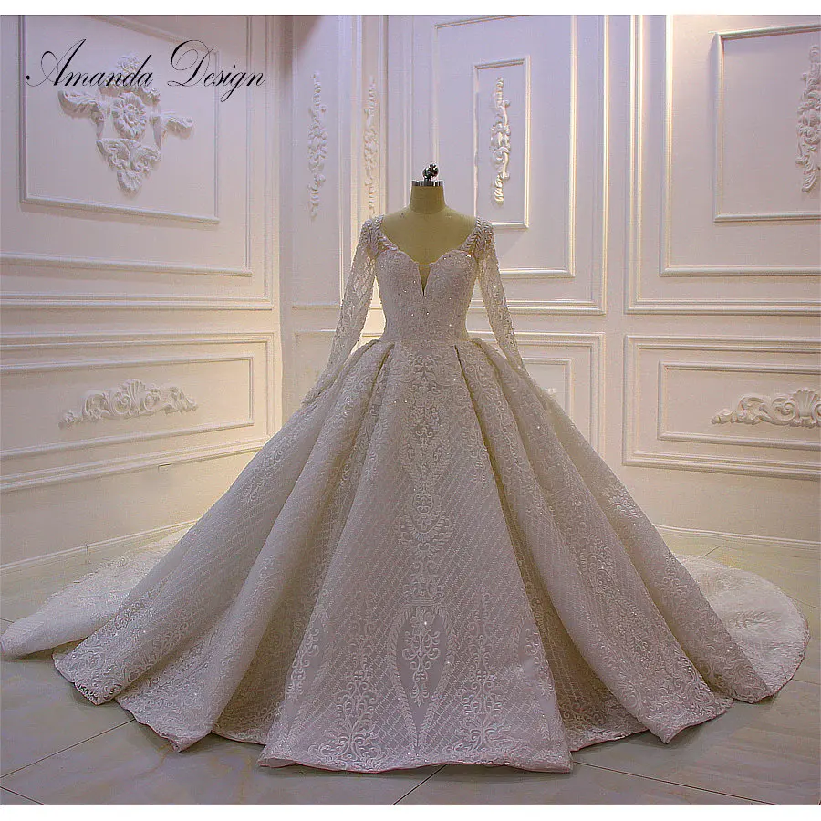 Аманда дизайн robe De mariage 2021 длинный рукав роскошное кружевное Бисер свадебное