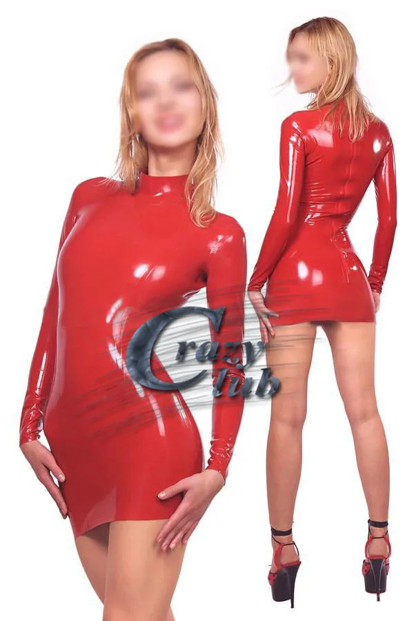 

Платье Crazy club_Latex Zentai с длинным рукавом, Сексуальное Красное Облегающее латексное платье, Клубная одежда, Фетиш-костюмы, платья для женщин, ра...