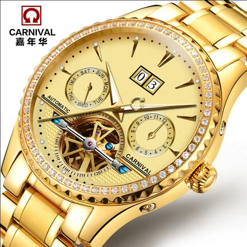 

2016Carnival automatic mechanical watch diamond full steel sapphire waterproof luminous male luxury famous brand watches relogio