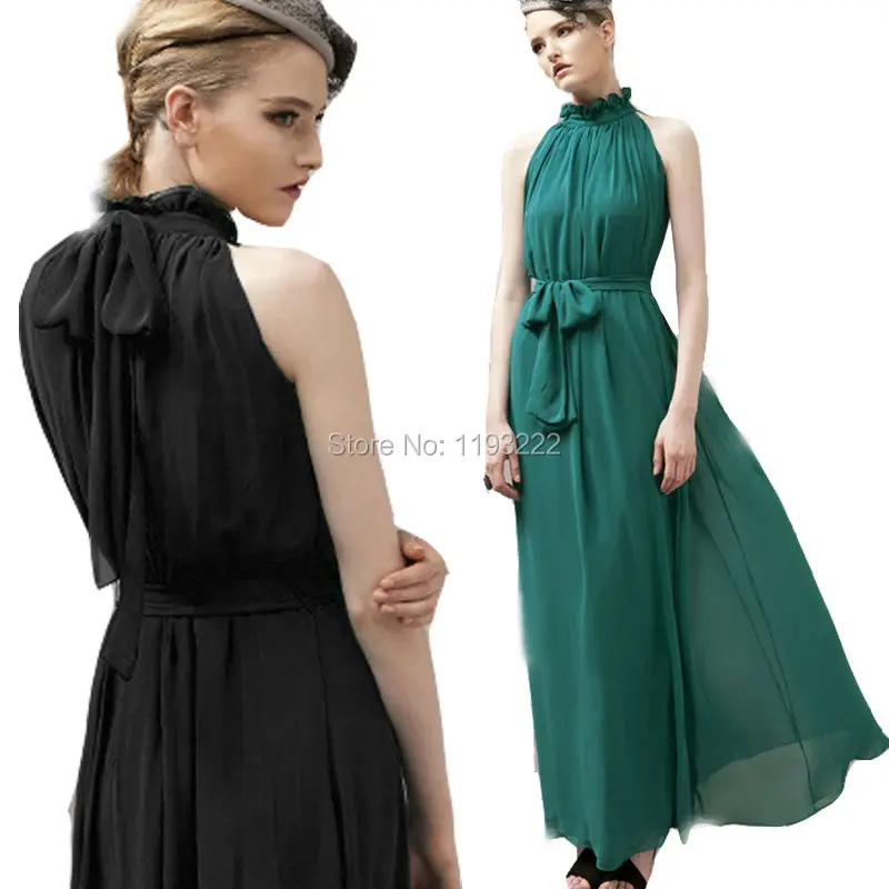 Женское винтажное платье с оборками размера плюс высокой шеей шифоновый Длинный