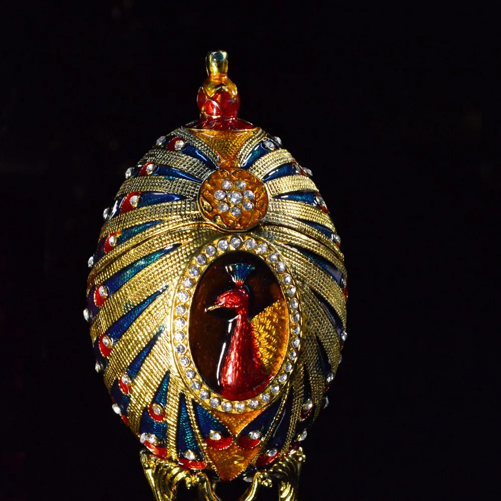 QIFU Новое поступление красивое яйцо Faberge с павлином коробочки-безделушки для