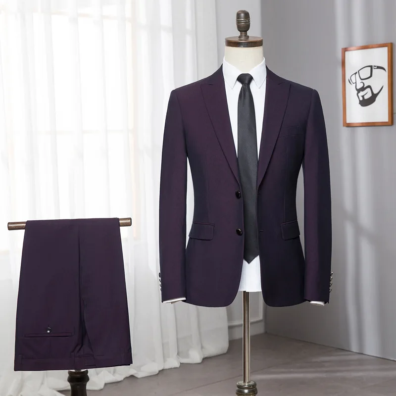 

Men's Large Size Suit Set Solid Color Lapel Business Casual Men's Suit Set