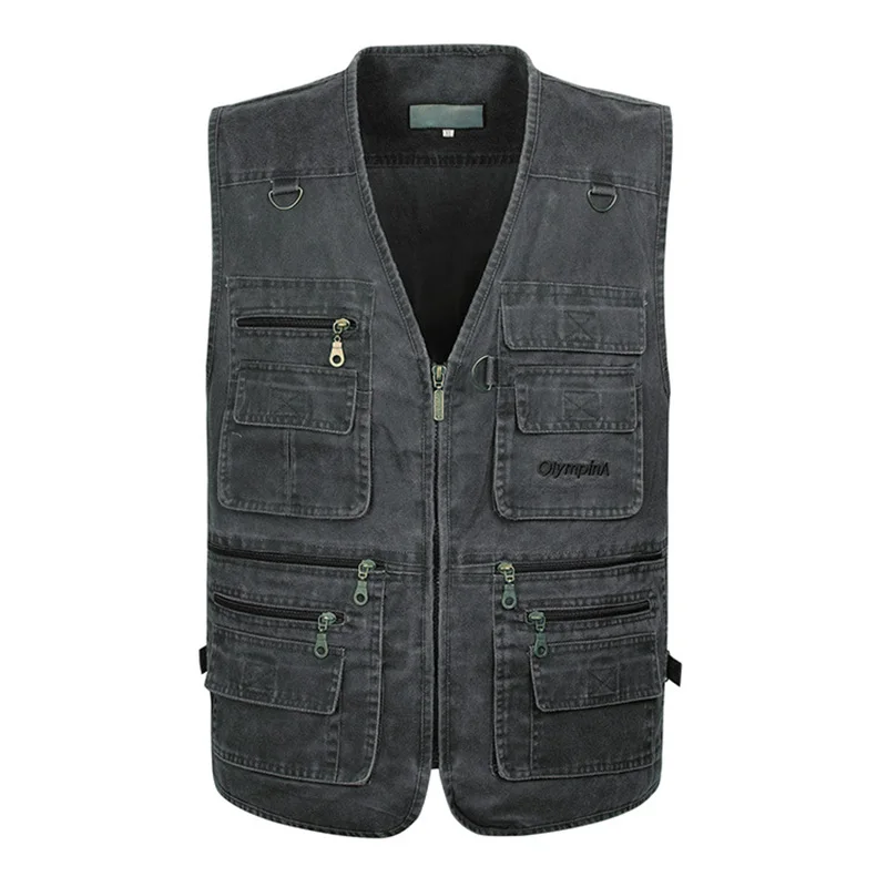 Gray Vest Летняя верхняя одежда размера плюс 6XL 7XL, джинсовый жилет, Мужская винтажная куртка без рукавов, мульти карман, фотография, мужской жилет, chaleco hombre - Цвет: Gray Vest