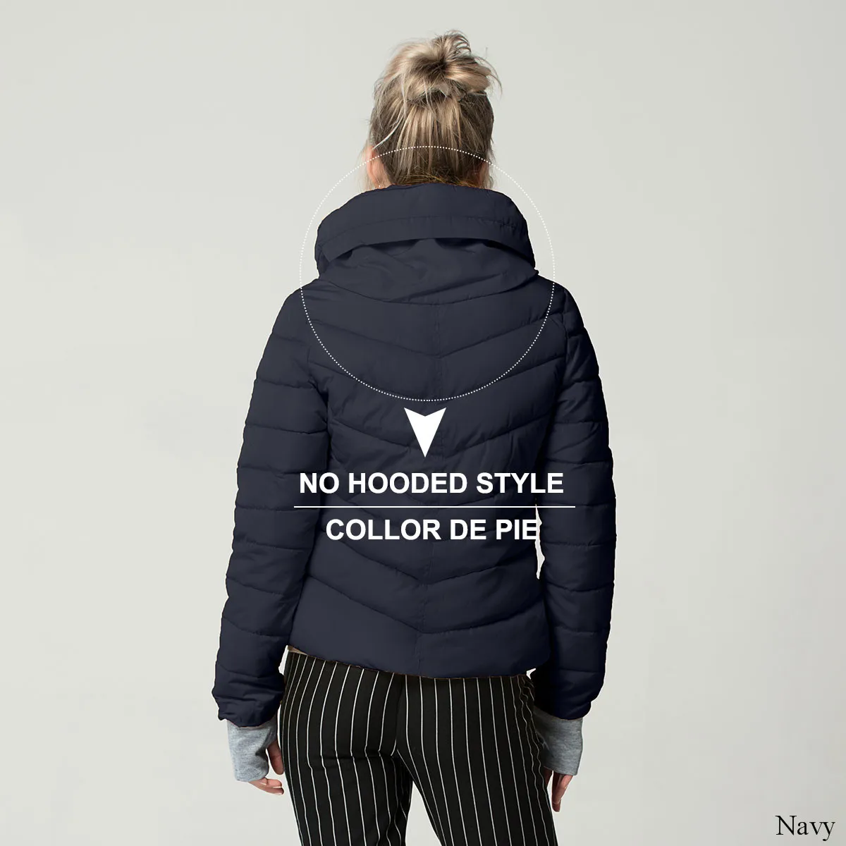 Short Autumn Winter Jacket Women Parkas Hooded Coats Female Wadded Jacket Women Parka Padded Jacket With Gloves chaqueta mujer - Цвет: Navy--No Hooded