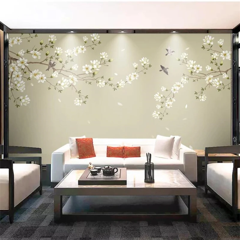 Обои на заказ 3d фрески Магнолия Новая китайская ручная роспись ручка и цветок фон