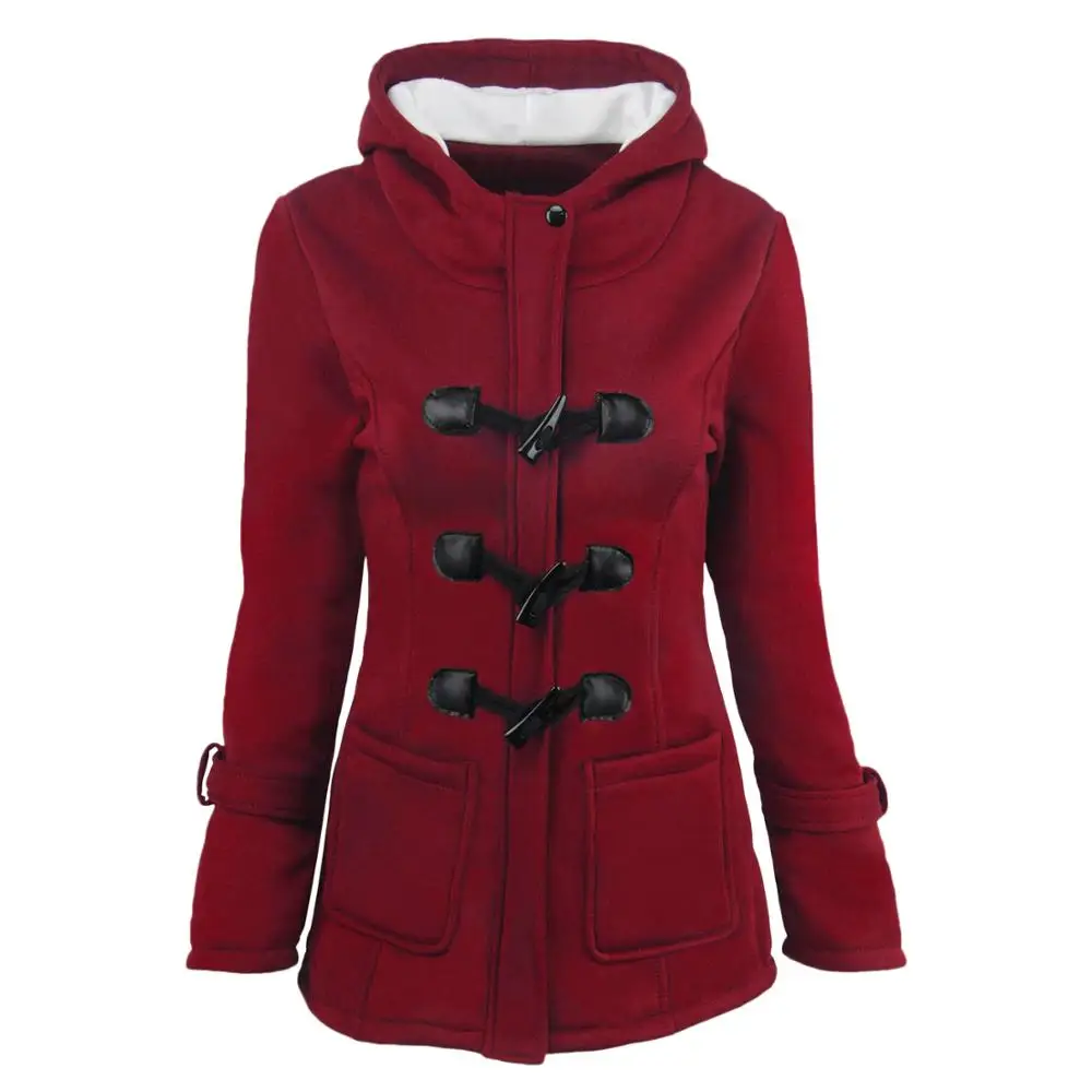 

Female autumn and winter explosion jacket hooded cotton blend horn leather buckle in the long coat jacket cotton coat women