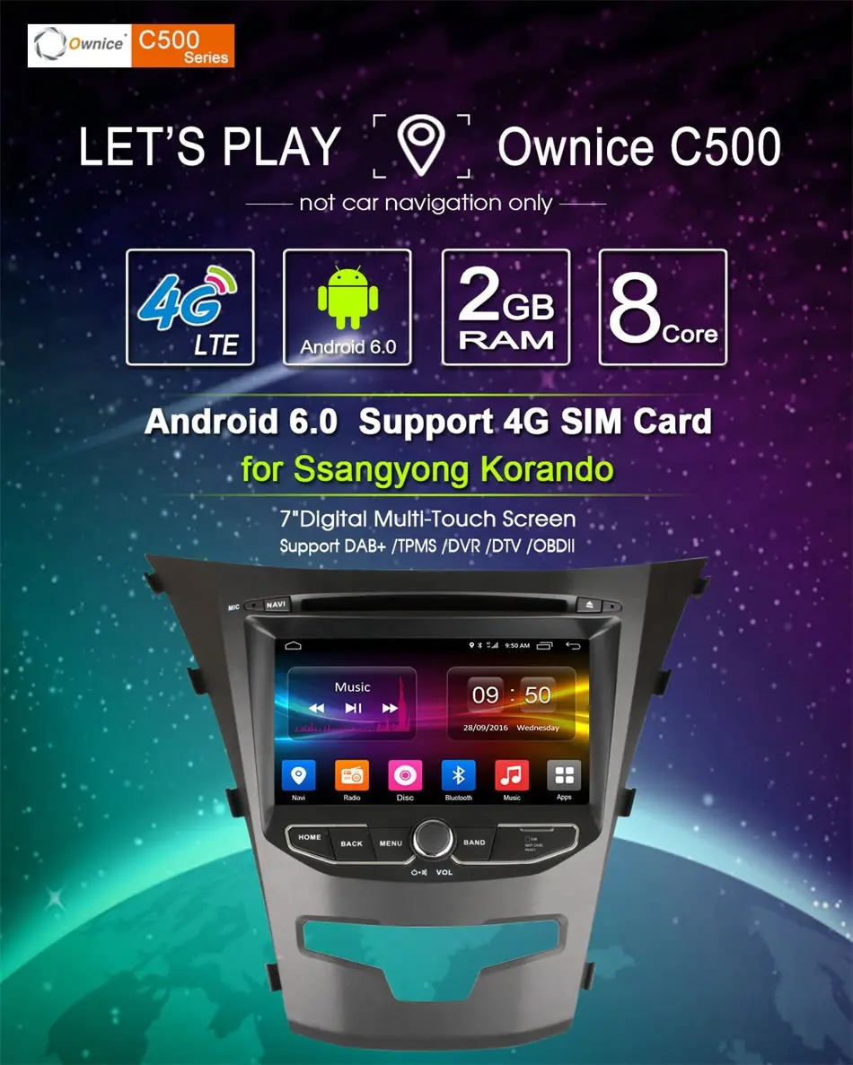 Автомобильный dvd-плеер для SsangYong Ssang Yong Actyon Korando Octa Core 2 Гб ОЗУ Android 6,0 gps Радио Навигация