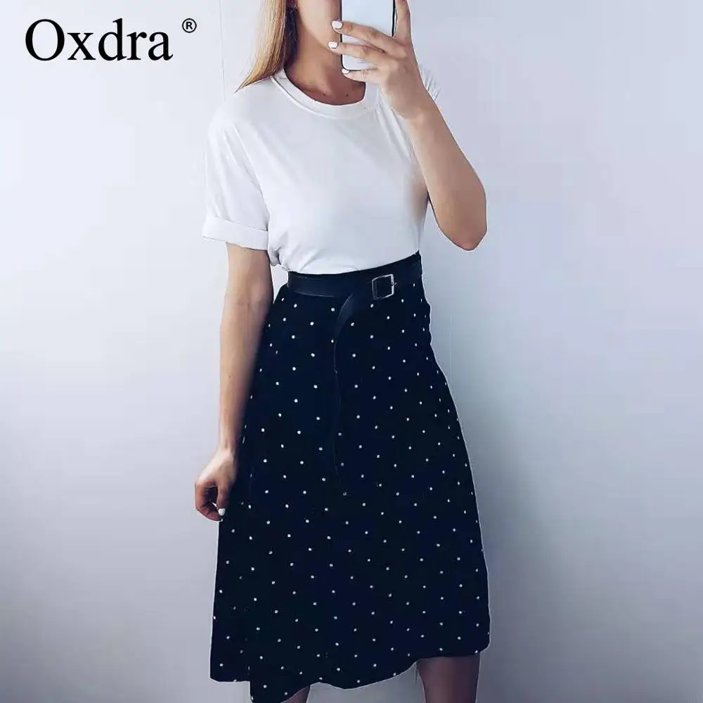 Oxdra трапециевидной формы длиной до колена Мини Юбки Классический горошек Sweetwear
