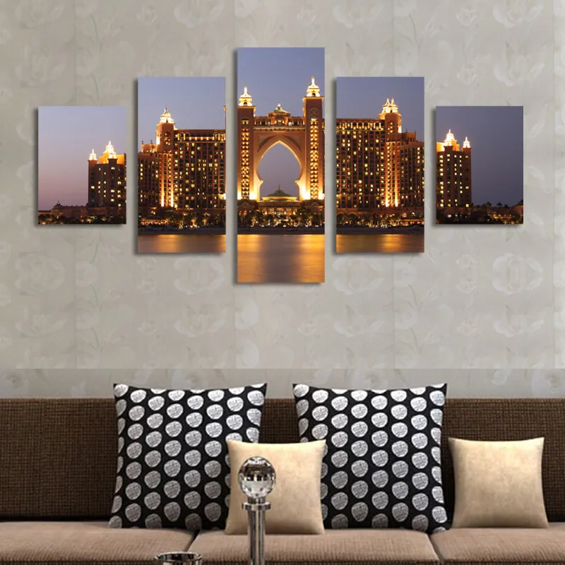 Angel's Art 5pcs/Set Unframed Bright Castle On The Sea Lanscape HD Giclee Wall Decor Canvas Painting | Дом и сад