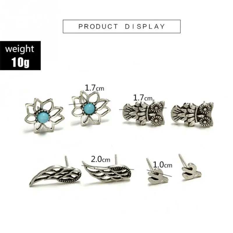4 пар/компл. Bijoux Сова крылья лотоса серьги-гвоздики в виде кактусов набор для