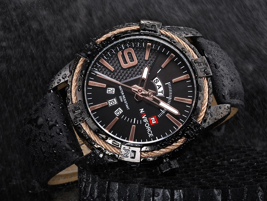 NAVIFORCE мужские спортивные часы брендовые Роскошные водонепроницаемые кварцевые наручные часы мужские военные спортивные часы Кожаный календарь relogios