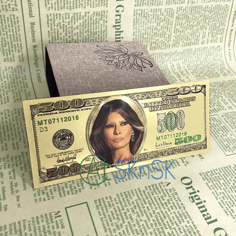 Fashion souvenir 500 dollars 24K gold foil banknote fake money American First lady Melania paper banknotes for gifts | Дом и сад