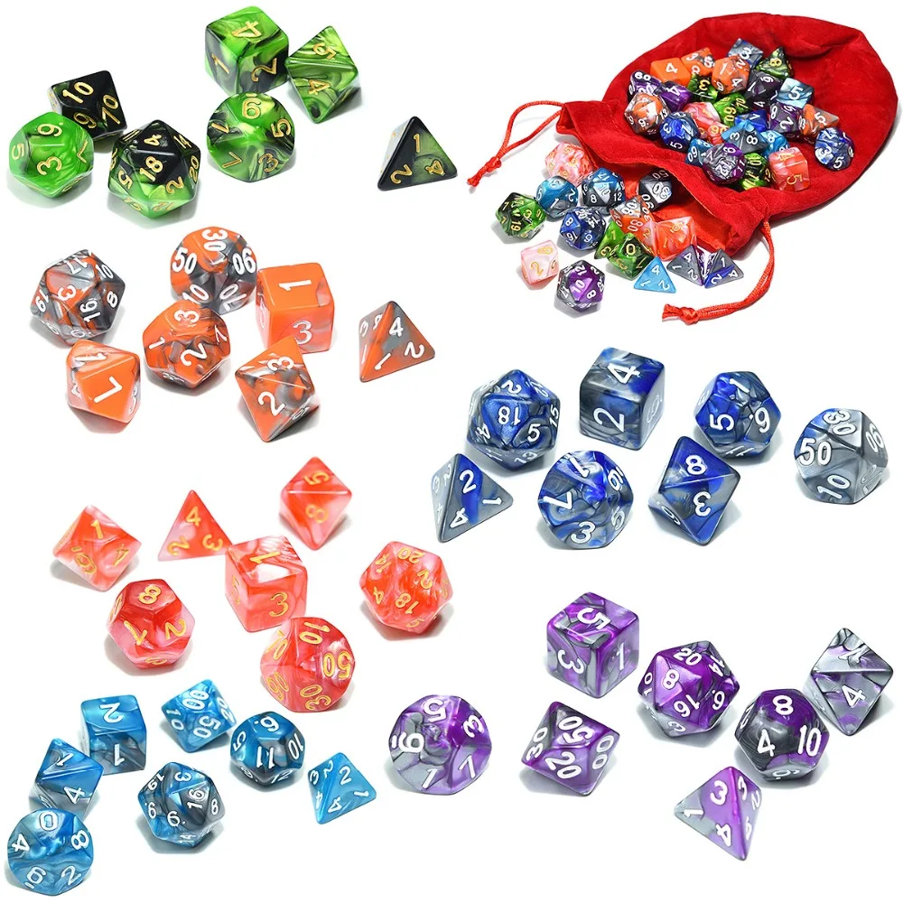Игральные кости для подземелий и драконов RPG MTG игры 6 наборов многогранные игральные кости с 1 шт. большие бархатные сумки(черный мешок, серый мешок, красный мешок