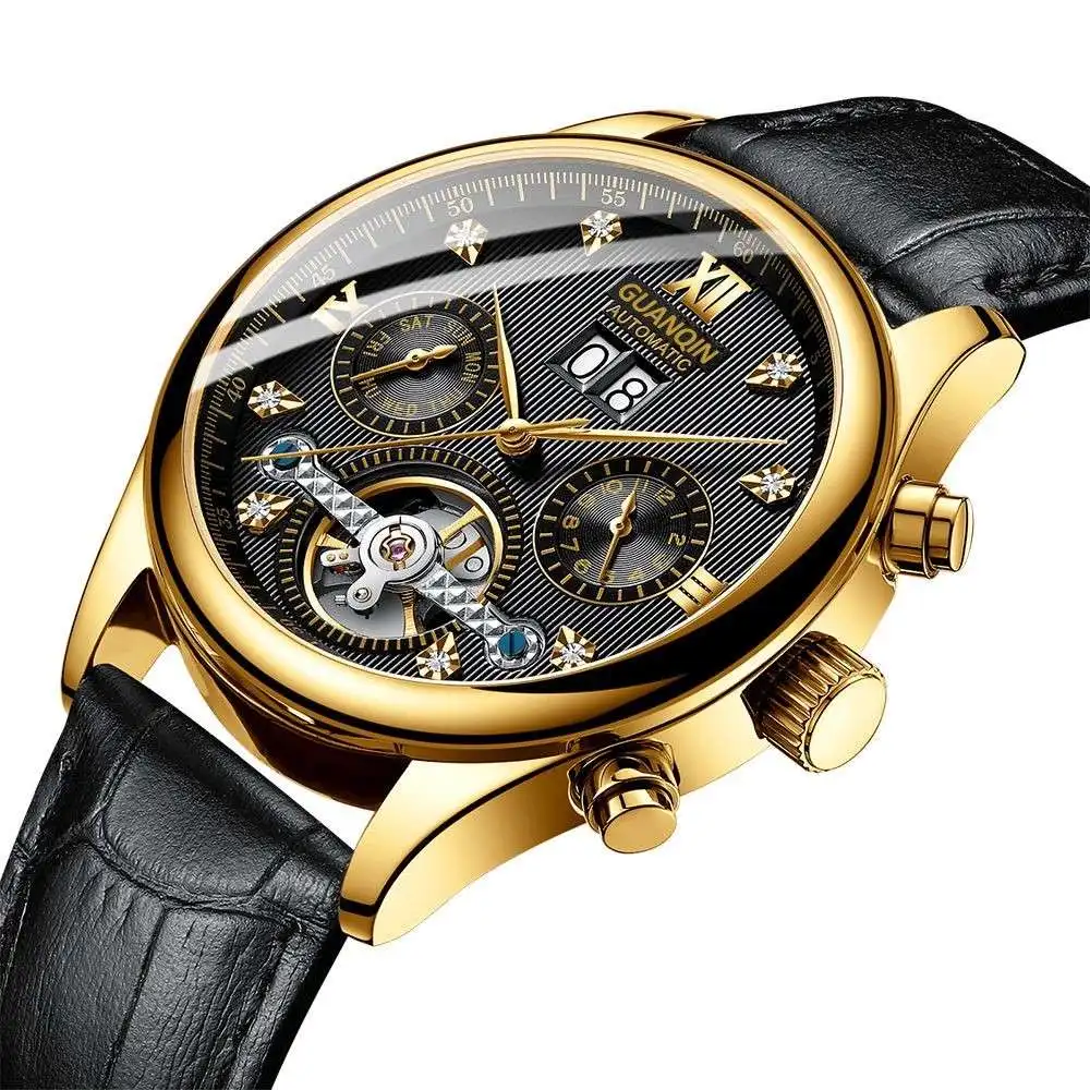 F GUANQIN часы Мужские механические Tourbillon стильные автоматические водонепроницаемые часы с ремешком из нержавеющей стали золотые часы Erkek kol saati - Цвет: F